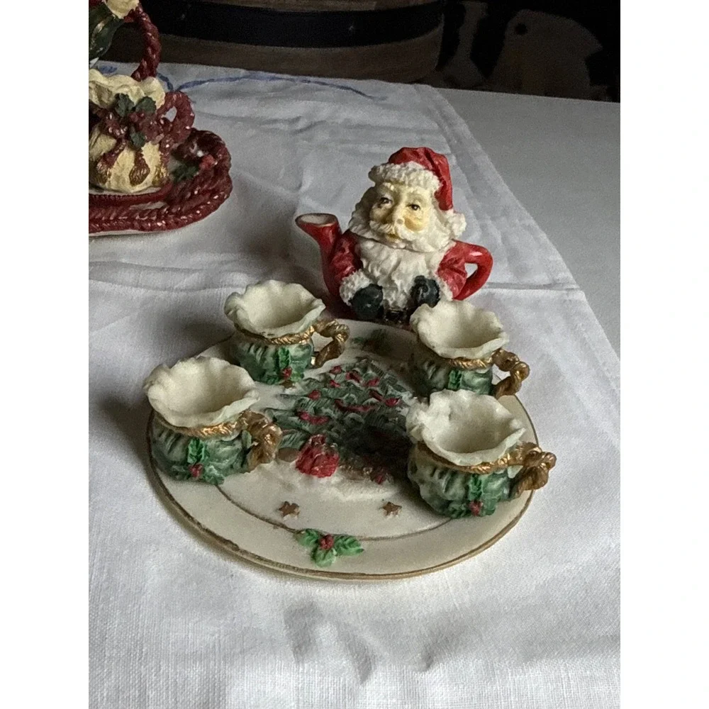 Wongs International Trading Inc Miniature Santa Claus Tea Set Holiday Decor 3pc